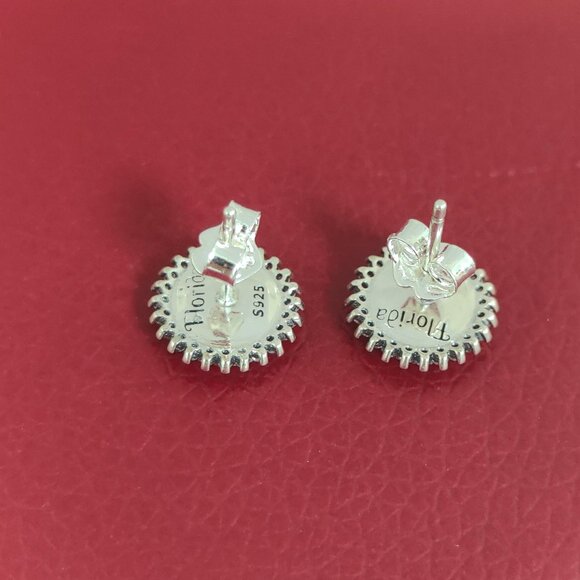 Florida Palm Trees Travel Vacation Stud Earring Round Earring S925 Silver - Picture 5 of 5